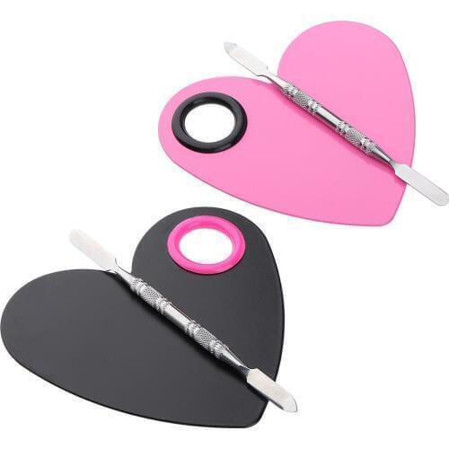 2Pcs Pink & Black Lady Stainless Steel Cosmetic Makeup Palette Spatula Artist Blending Plate, 11 x 9.9 cm