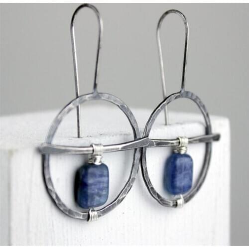 2020 Vintage Ethnic Blue Stone Dangle Drop Earrings For Women Indian Tribal Hollow Circle Hanging Earring Brincos Mujer Bijoux