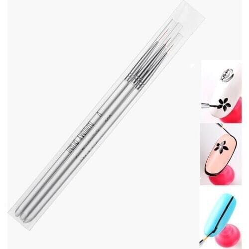 3Pcs/set Nail Art Brush for Drawing Painting Carving Pen Design Bristle 7/9/11mm Transparent Handle Nail Art DIY Manicure Tool