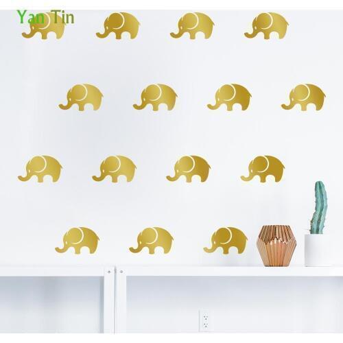 4.5*7.5cm*16pcs Cartoon Gold Elephant Shape Wall Sticker For Kids Child Rooms Nursery Wall Decals Easy To Apply DIY Art Mural