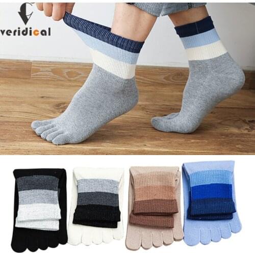 5 Pairs/Lot Five Finger Socks Man Combed Cotton Striped Business Compression Loose Party Dress Crew Harajuku Socks With Toes