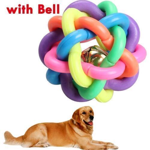5cm/7.5cm Dog Rainbow Ball Toys Pet Cat Toy Toy For Interactive Chewing Playing Rubber with Small Bell