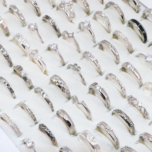Pack of 50pcs Mix Style Not Fade Copper Finger Rings For Women Wedding Engagement Party Jewelry Rings