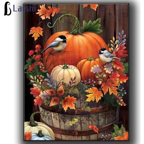 Diamond Painting Cross Stitch Kit Bird pumpkin Full Drill Square Embroidery Mosaic Halloween Picture Rhinestones Home Decor Gift