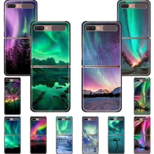 Northern Lights Sky Black PC Hard Cover For Samsung Galaxy Z Flip 5G Foldable Phone Case ZFlip 6.7" Fold Shell Coque Capa