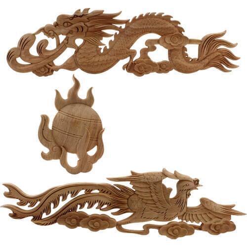 Chinese Dragon Wood Carved Decal Corner Appliques Frame Wall Doors Furniture Woodcarving Wedding Decoration Vintage Home Decor