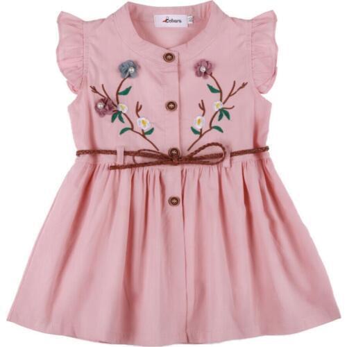 Children Baby Girls Summer Sleeveless Cute Sweet Cotton Vest Flower Peach Embroidered Fashion Princess Dress