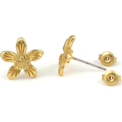 DoreenBeads Zinc Based Alloy Ear Post Stud Earrings Findings Flower Apple Fruit Matt Gold Jewelry DIY Charms 13mm x 12mm, 6 PCs
