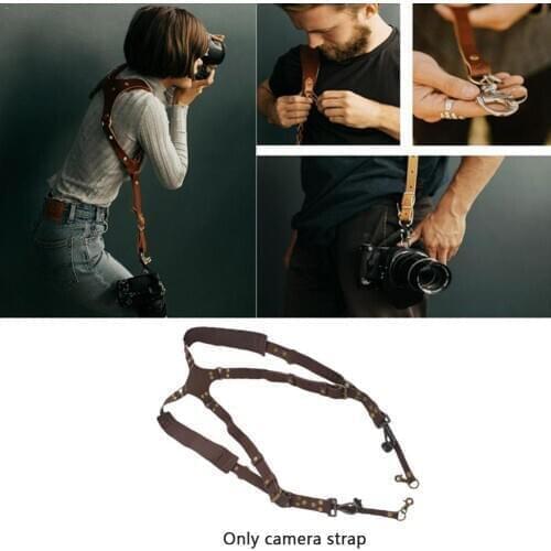 Camera Strap Leather Double Shoulder Strap DSLR Strap Nikon Sony Black For Canon Brown Fuji Harness Samsung Pentax Camera M2K7