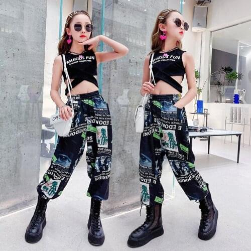 Teenage Girls Kids Summer Clothes Set Black White Short Sleeve T Shirt + Printed Pants Children Clothes 4 6 8 10 12 14 Years