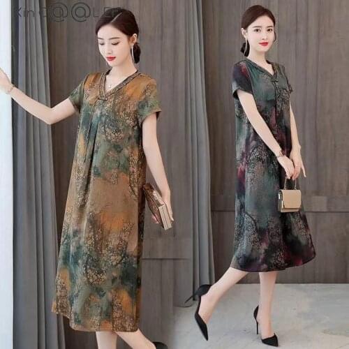 Beautiful New High Quality New Spring Summer Women Work Wear Ink Print Retro Cotton Silk Designs Casual Dresses Slim Red Dress
