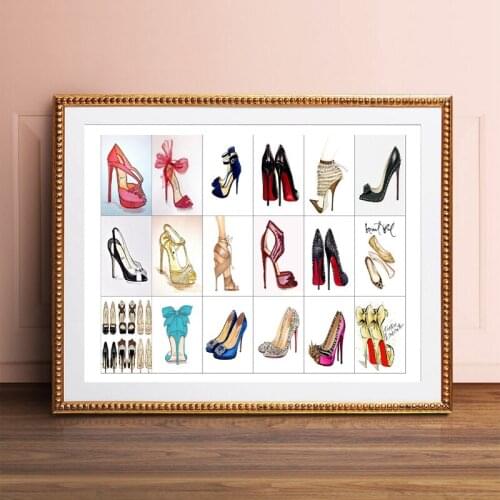 Vogue Picture Modern Canvas Painting Girls Gift Fashion Brand Shoes Illustration Posters and Prints Womans Room Wall Art Decor