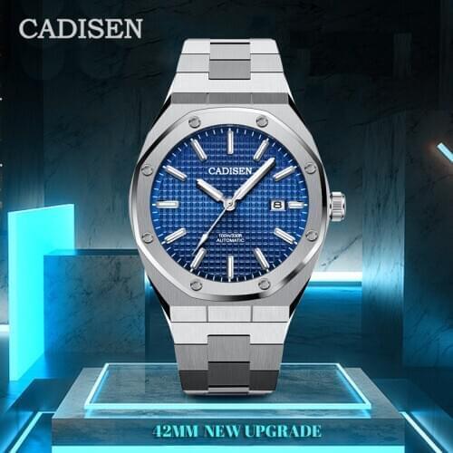 CADISEN 42MM Men Watches Mechanical Automatic NH35A Blue Watch Men 100M Waterproof Top Brand Luxury Watches Relogio Masculino