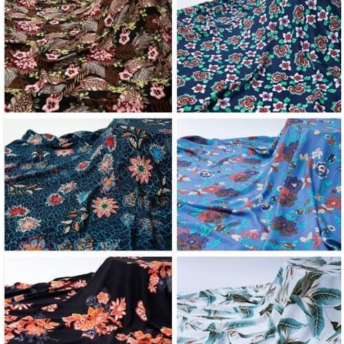 Rayon printed fabric wholesale summer thin shirt pajamas home wear small floral dress clothing fabric