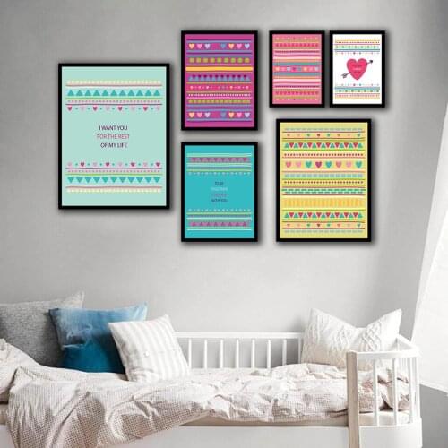 Color love lines Happy Valentines Day Nordic Style Wall Art Canvas Print Painting Modern Living Room Decor Picture