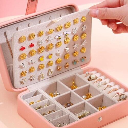 New High Capacity Leather Jewelry Box Travel Jewelry Organizer Multifunction Necklace Earring Ring Storage Box 16*11*5cm