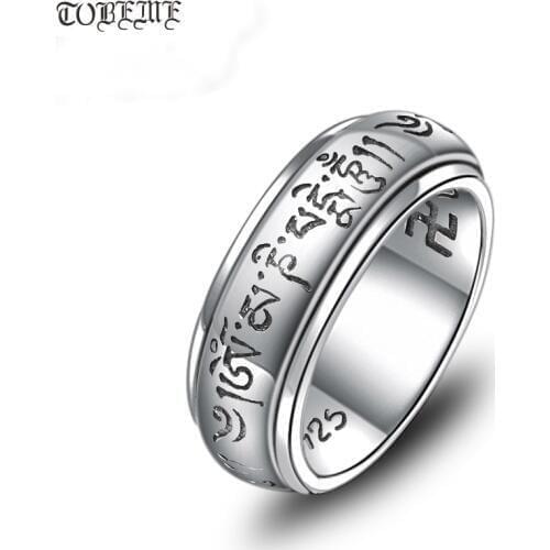 NEW 100% 925 Silver Tibetan OM Mantra Ring Buddhist OM Mani Padme Hum Ring Tibetan Spinning Ring GOOD LUCK JEWELRY