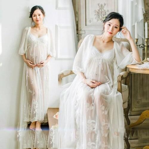 New Fancy Pregnancy Clothing Maternity Gorgeous Long Dress Photography Props Maternity Gown white Dress