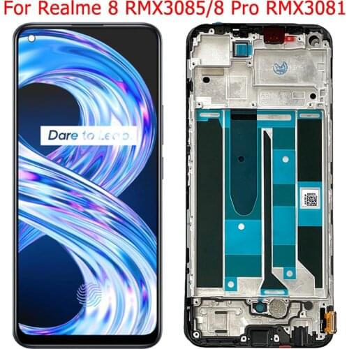Original LCD For Realme 8 Pro LCD Display Screen With Frame 6.4" Realme 8 RMX3085 Screen 8pro RMX3081 Display Touch Panel Parts