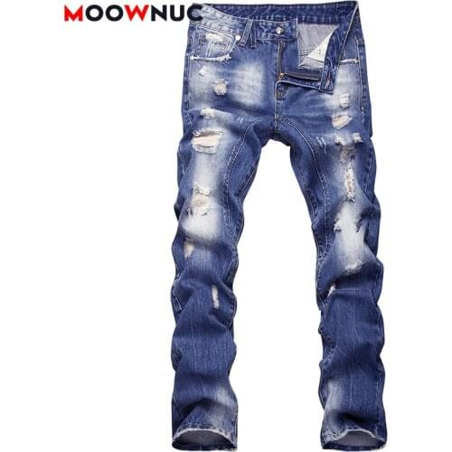 Casual Jeans For Men Denim Trousers Male 2021 Sweatpants Hole Plus Size Washed Full-Length Fashion Pant Spring Fit Brand MOOWNUC