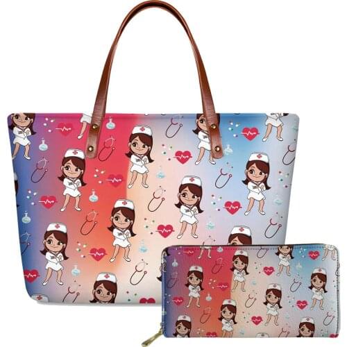 Luxury Handbags Wallet Set Medical Nurse Printing Womens Leather Bag Large Casual Tote Lady Shoulder Bags Purses Bolsa Feminina
