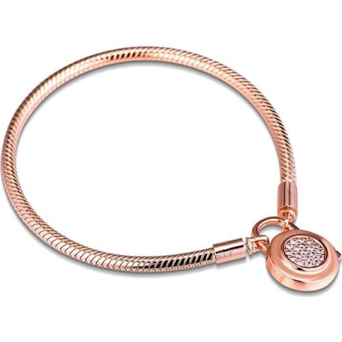 Rose Signature Padlock Bracelets 100% 925 Sterling Silver Jewelry Free Shipping