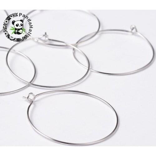 20pcs 30x0.8mm Silver Plated Brass Earring Hoops for Jewelry Making DIY Design Finding Accessories, Wine Glass Charm Rings F60