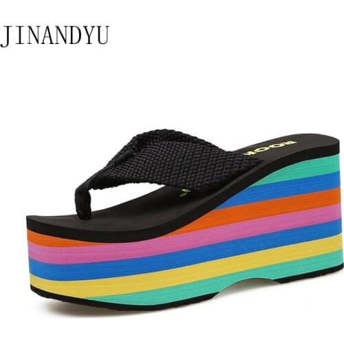 Flip Flop Summer Wedges Slippers Platform Sandals Heels Women 2021 Casual Flip Flops Summer Beach Shoes Rainbow Comfort Slides