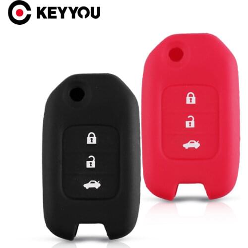 KEYYOU 30pcs 3 Button Smart Flip Key Silicone Cover Car Key Case For Honda Accord Vezel City Civic Jazz CRV Crider HRV Fit Freed