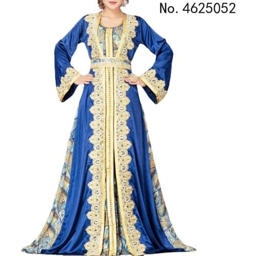 Middle East Abaya Dubai Muslim Women Fashion Robe Long Sleeve Print Elegnat Retro Maxi Long Dresses