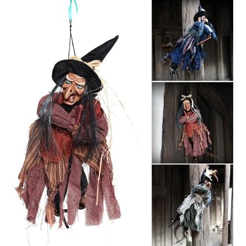 Horror Flying Witch Hanging Ornament Halloween Screaming Witch Doll Decoration for Porch Garden Courtyard SDF-SHIP