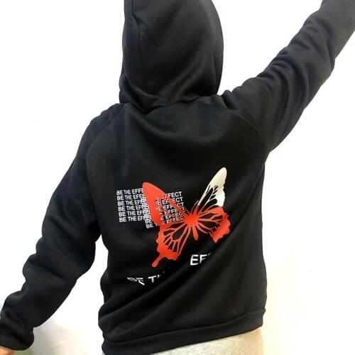 BE THE EFFECT Streetwear Hip Hop Punk Butterfly Graphic Hoodie Goth Vintage Casual Loose Harajuku Sweatshirt Hooded Pullover Top