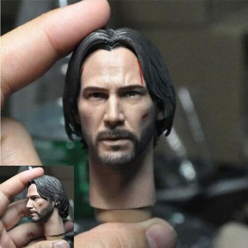 In Stock 1/6 Keanu Reeves Head Carving Battle Damaged Version The Killer Male Head Sculpt fit for 12 inches Dolls