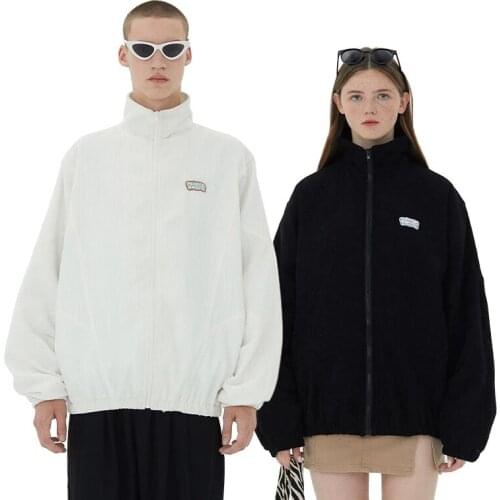 High quality autumn new men and women loose and simple corduroy zipper jacket tooling style couple jacket long sleeves tops