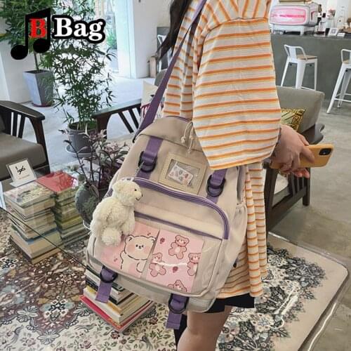 New Waterproof Nylon Women Backpack Female Multi-pocket Travel Bag College Schoolbag Transparent Pocket DIY ita bag