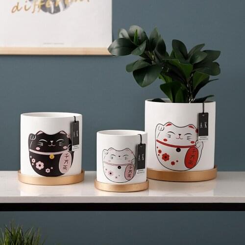 Painted Bell Cat Vase Ceramic Flower Pot Office Desktop Lucky Decoration Straight Flower Pot Flower Arrangement Container