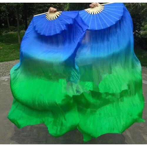 Royal Blue Start Light Belly Dance Fan Veils Real Silk Dancing Fan For Party Stage Performance Standard Size Free Shipping