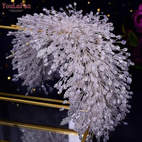 YouLaPan HP397 Luxurious Crystal Bridal Hair Tiara Handmade Bridal Rhinestone Headband Silver Headdress Wedding Hair Accessories