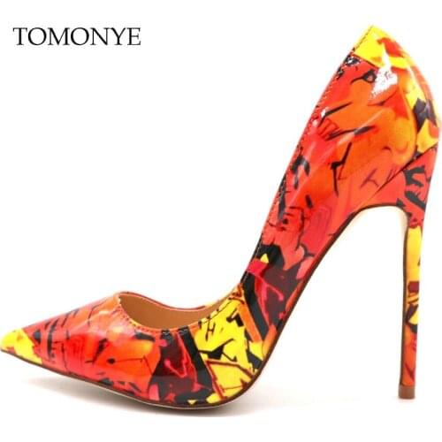 2019 new hot sale maple leaf orange patent leather outstanding color shallow pointed toe women ladies sexy high heel shoes size4