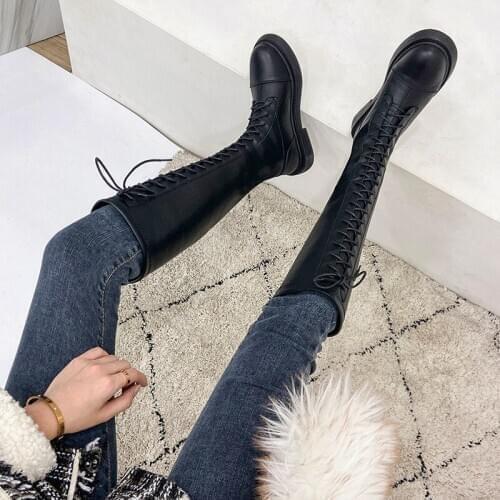 Long boots womens not over the knee Knight boots 2020 new high riding boots leisure medium sleeve flat bottomed elastic boots