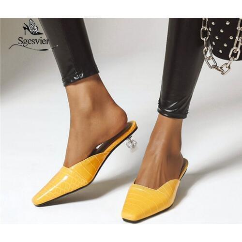 Sgesvier 2020 new arrive women pumps square toe mules summer shoes solid colors unique high heel party wedding shoes woman