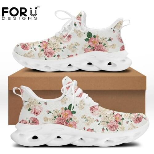 FORUDESIGNS Beauty Pink Flower Prints Lace-up Women Shoes Flats Hard-Wearing Casual Female Footwear Summer Fashion Ladies Shoes