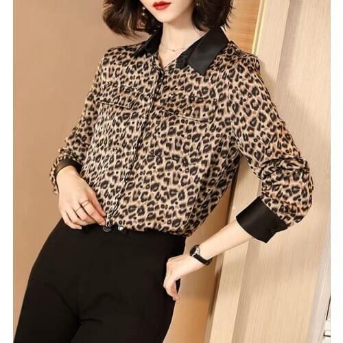 Women Spring Summer Style Blouses Shirts Lady Casual Turn-down Collar Leopard Printed Long Sleeve Blusas Tops ZZ0429