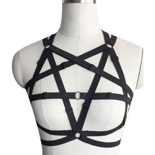 Harajuku Pentagram Harness Belt Fetish Wear Cage Bra Body Bondage Crop Top Lingerie Pole Dance Underwear Adjustable Size