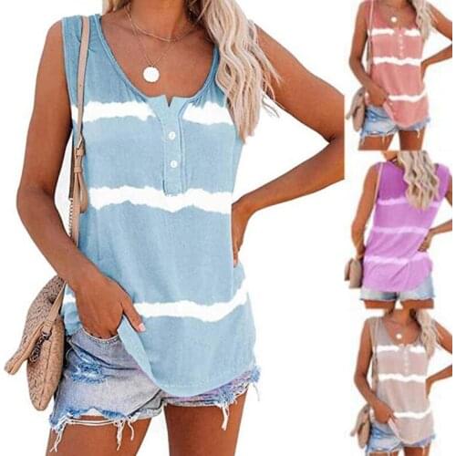 K3NF Women Tie-Dye Tank Top Sleeveless Scoop Neck Henley Shirt Summer Casual Pullover