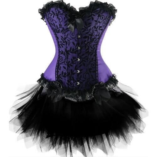 Women Steampunk Corset Top Satin Corsets And Bustiers Waist Trainer Skirt Dresses Body Shapewear Burlesque Corset Halloween