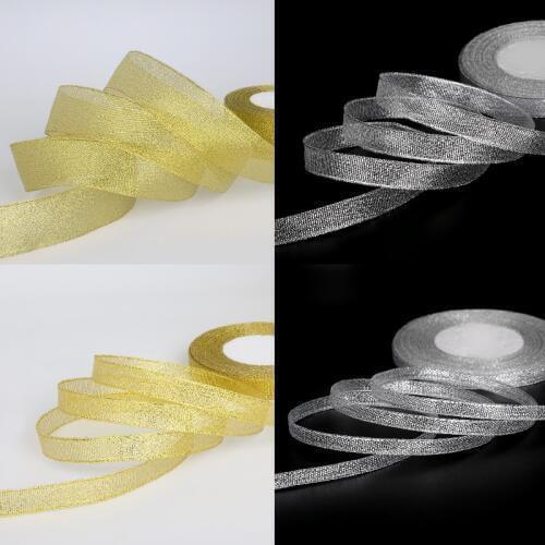 Handmade Gold and Silver Ribbon 25 Yard Metallic Luster Wedding Christmas Decoration DIY Webbing Card Gift Wrapping