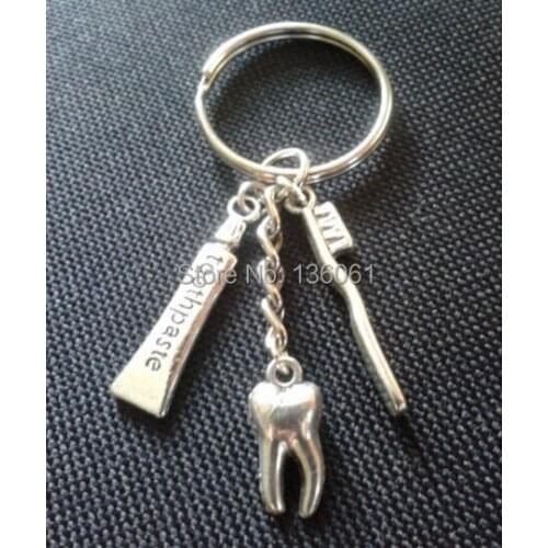 Toothpaste&Toothbrush&Tooth Key Chain Charms Key Ring Vintage Silver For Keys Phone Car Bag Key Chain Handbag Jewelry 10PCS A256