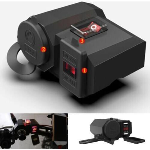 1set Motorcycle 12v Usb Charger Power Adapter Socket Kit Motorcycle Supplies Waterproof Handlebar Charger Adapter + Switch