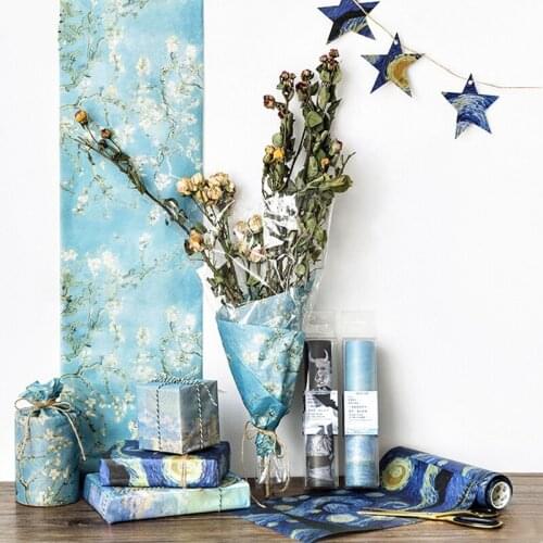 1set 20cm*5m Paper Wrapping Art Museum Series Van Gogh Starry Sky DIY Gift Wrapping Paper Wallpaper Flower Wrapping Paper